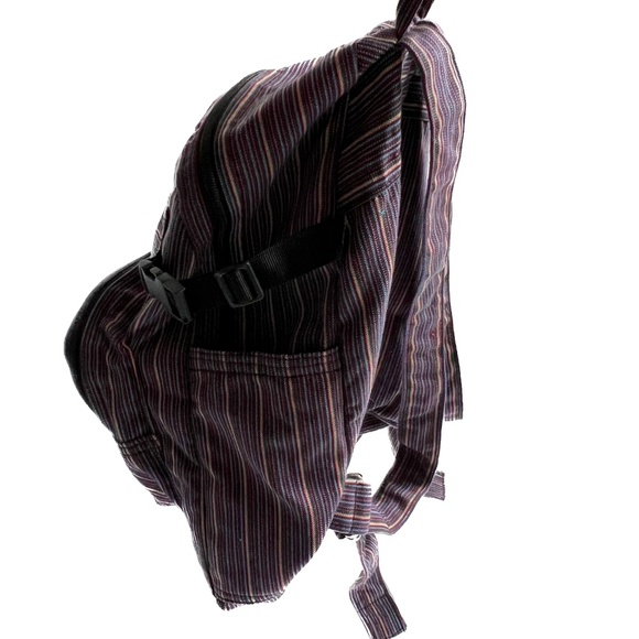 Sagada Weaving Backpack Handwoven Front Pockers Purple Red Striped Cotton - Picture 5 of 5